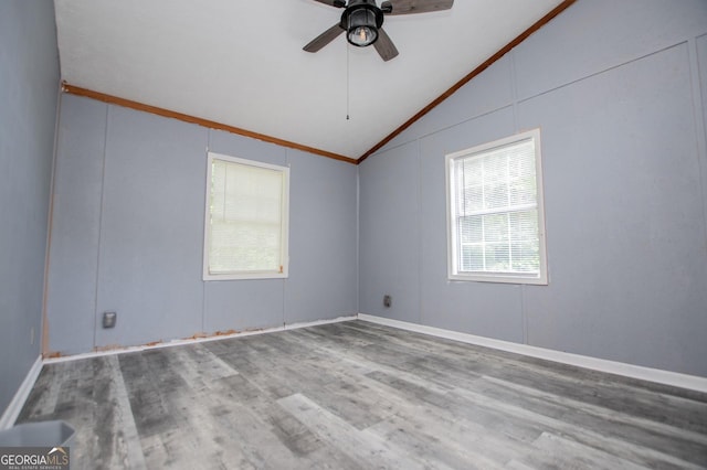 258 Big Oak Rd, Whitesburg, GA 30185 - spare room with vaulted ceiling, wood finished floors, and ceiling fan