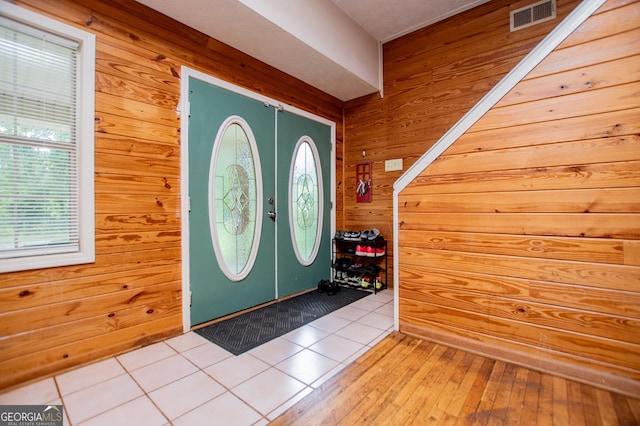 258 Big Oak Rd, Whitesburg, GA 30185 - entrance foyer featuring wood walls and french doors