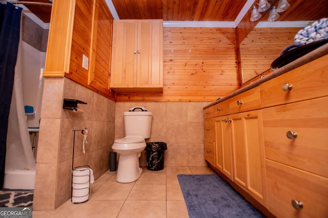 258 Big Oak Rd, Whitesburg, GA 30185 - bathroom with toilet, wood ceiling, and tile patterned floors
