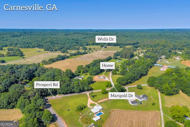 33 Marigold Dr, Carnesville, GA 30521 - aerial view of a heavily wooded area