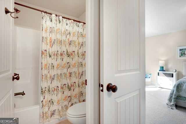 372 Abbington Way, Clarkesville, GA 30523 - full bathroom with toilet and shower / bathtub combination with curtain