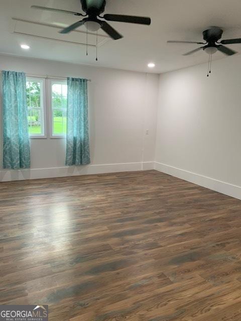 3827 Avant Rd, Blackshear, GA 31516 - empty room featuring a ceiling fan, recessed lighting, baseboards, and dark wood-type flooring