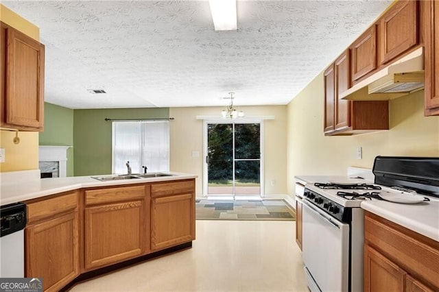 424 Yellow River Walk, Lawrenceville, GA 30043 - kitchen featuring white appliances, under cabinet range hood, a sink, and light countertops