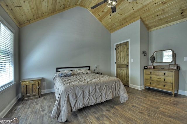 1214 Zenith Trl, Ellijay, GA 30540 - bedroom with wooden ceiling, wood finished floors, baseboards, a ceiling fan, and high vaulted ceiling