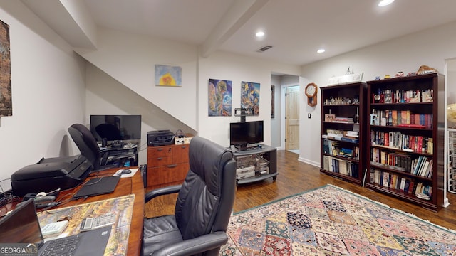 2884 Overwood Ln, Snellville, GA 30078 - office area with recessed lighting, wood finished floors, and beam ceiling