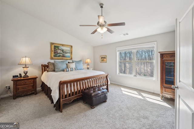 6024 Park Bay Ct, Flowery Branch, GA 30542 - carpeted bedroom with lofted ceiling, baseboards, and a ceiling fan