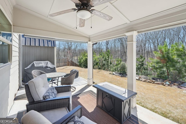 6024 Park Bay Ct, Flowery Branch, GA 30542 - view of patio featuring ceiling fan, outdoor lounge area, outdoor dining area, and a grill