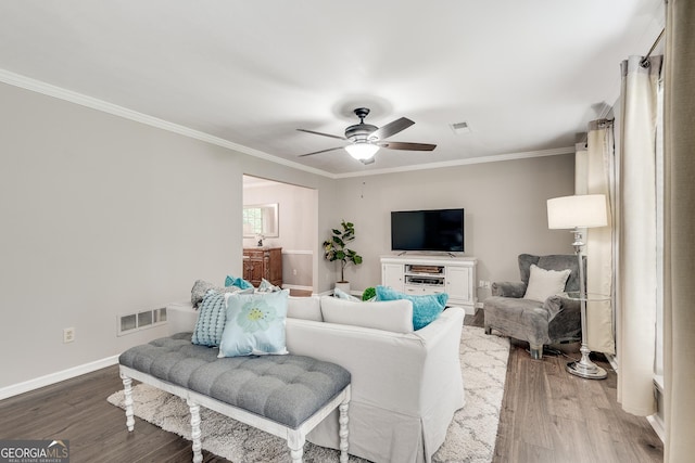 5548 Fitzpatrick Trce, Peachtree Corners, GA 30092 - living area with light wood-style floors, crown molding, a ceiling fan, and baseboards