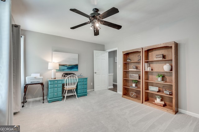 5548 Fitzpatrick Trce, Peachtree Corners, GA 30092 - home office with ceiling fan, baseboards, and light carpet