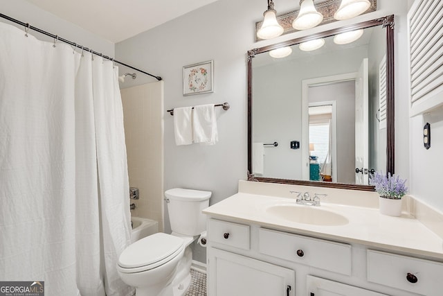 5548 Fitzpatrick Trce, Peachtree Corners, GA 30092 - bathroom featuring vanity, toilet, and shower / tub combo with curtain