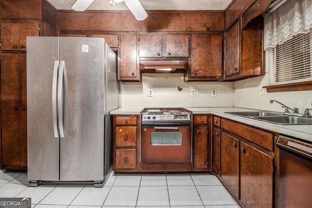 2209 Willoby Ct, Morrow, GA 30260 - kitchen featuring freestanding refrigerator, electric stove, dishwashing machine, a sink, and under cabinet range hood