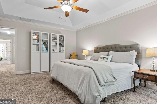 632 Holly Springs Ct, Athens, GA 30606 - carpeted bedroom featuring a raised ceiling, ornamental molding, and ceiling fan