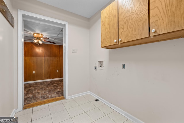 1206 Zittrouer Rd, Guyton, GA 31312 - laundry area with cabinet space, a ceiling fan, hookup for a washing machine, baseboards, and light tile patterned floors
