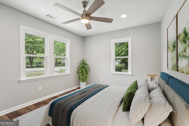399 N Chestatee St, Dahlonega, GA 30533 - bedroom featuring wood finished floors, baseboards, ceiling fan, and recessed lighting