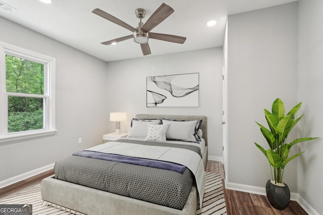 399 N Chestatee St, Dahlonega, GA 30533 - bedroom featuring recessed lighting, wood finished floors, baseboards, and ceiling fan