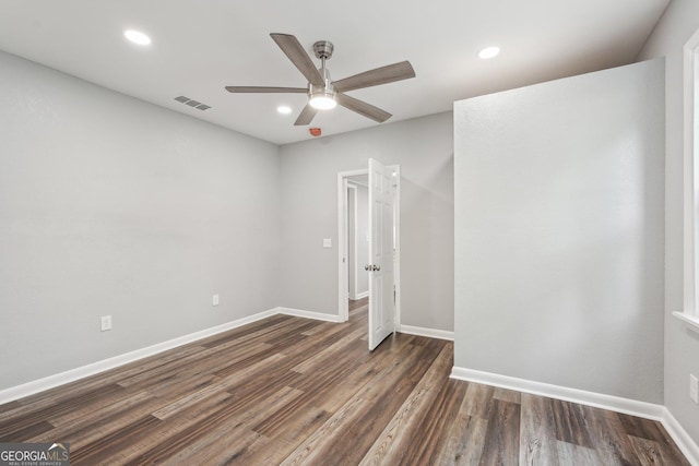 399 N Chestatee St, Dahlonega, GA 30533 - spare room with ceiling fan, dark wood-style floors, baseboards, and recessed lighting