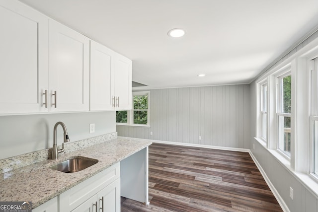 399 N Chestatee St, Dahlonega, GA 30533 - kitchen with a sink, plenty of natural light, dark wood-style floors, white cabinets, and recessed lighting