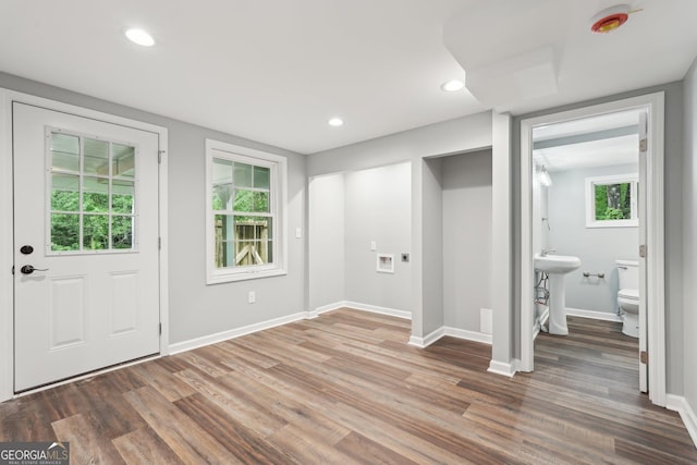 399 N Chestatee St, Dahlonega, GA 30533 - entryway featuring wood finished floors, baseboards, and recessed lighting