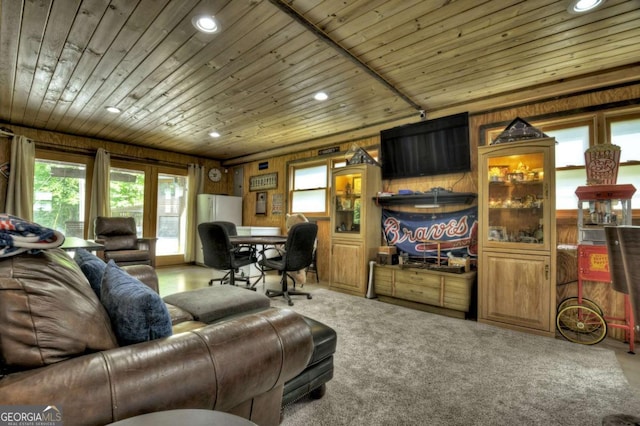 241 Dunn Mill Creek Rd, Blue Ridge, GA 30513 - carpeted living area featuring wood ceiling and recessed lighting