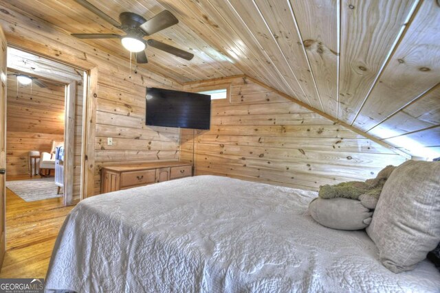 241 Dunn Mill Creek Rd, Blue Ridge, GA 30513 - bedroom featuring wooden ceiling, vaulted ceiling, wooden walls, and wood finished floors