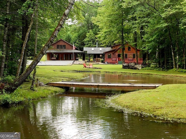 241 Dunn Mill Creek Rd, Blue Ridge, GA 30513 - dock featuring a forest view, a water view, and a yard
