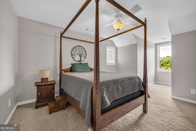 152 Charity Dr, Homer, GA 30547 - carpeted bedroom with multiple windows, baseboards, a ceiling fan, and lofted ceiling