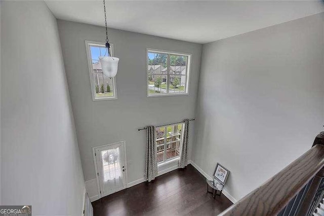 204 Starwood Ct, Acworth, GA 30102 - entrance foyer with dark wood-style floors, baseboards, and a high ceiling