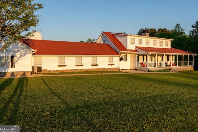 4076 Airline Rd, Mcdonough, GA 30252 - rear view of house featuring a lawn, metal roof, crawl space, and a chimney