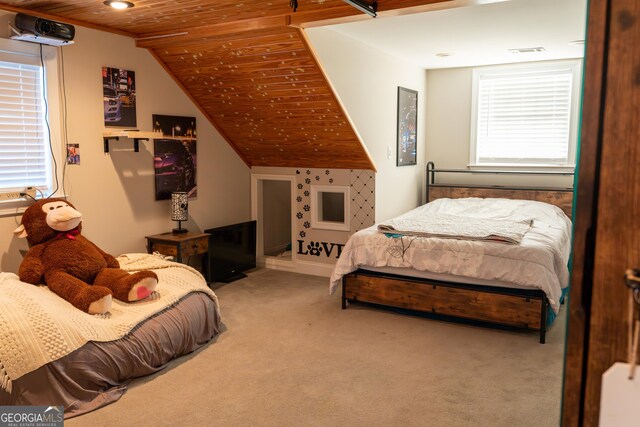 4076 Airline Rd, Mcdonough, GA 30252 - carpeted bedroom with wooden ceiling and lofted ceiling