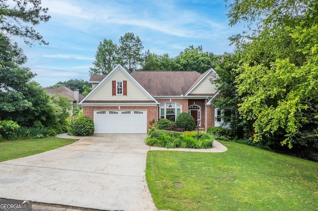 635 Piping Rock Pt, Lawrenceville, GA 30043 - traditional home with brick siding, concrete driveway, a front yard, and a garage