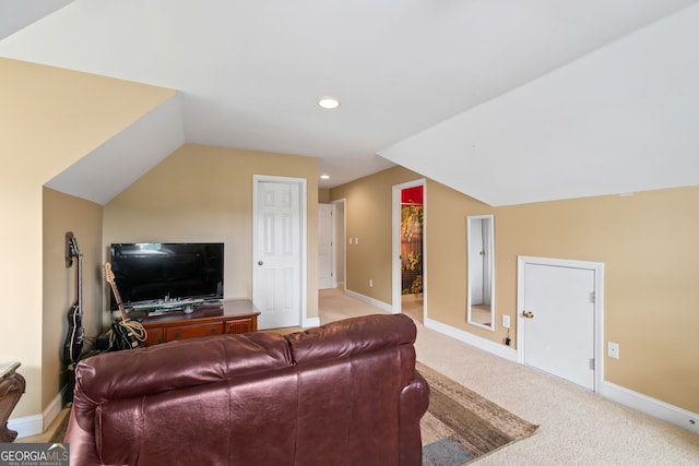 635 Piping Rock Pt, Lawrenceville, GA 30043 - carpeted living area featuring vaulted ceiling, recessed lighting, and baseboards