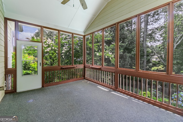 635 Piping Rock Pt, Lawrenceville, GA 30043 - unfurnished sunroom featuring ceiling fan and lofted ceiling