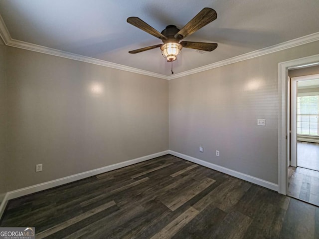 34 Alan Ln Unit 7, Tifton, GA 31793 - empty room featuring dark wood-type flooring, ceiling fan, ornamental molding, and baseboards