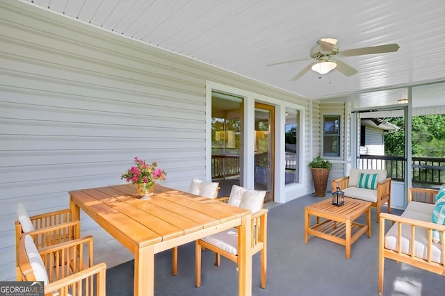 156 Spoon Hill Dr, Hayesville, NC 28904 - sunroom / solarium with a ceiling fan and outdoor dining space