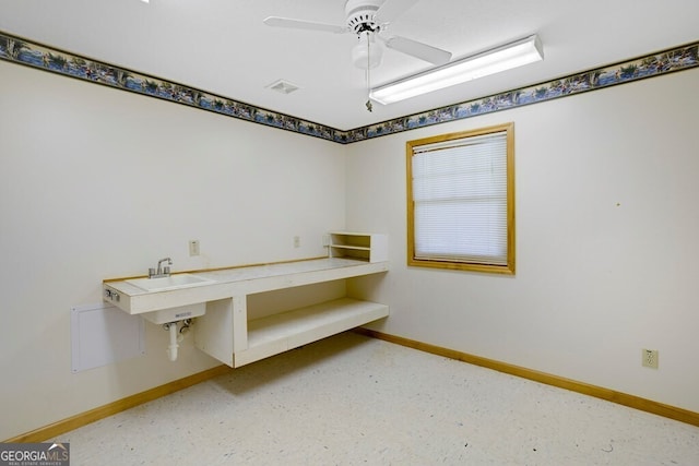 156 Spoon Hill Dr, Hayesville, NC 28904 - unfurnished room featuring baseboards, a sink, and a ceiling fan