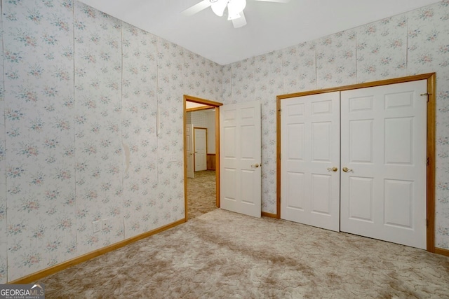 156 Spoon Hill Dr, Hayesville, NC 28904 - unfurnished bedroom with carpet floors, baseboards, a closet, and a ceiling fan