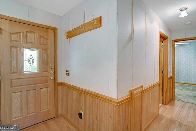 156 Spoon Hill Dr, Hayesville, NC 28904 - foyer with light wood-style flooring and wainscoting