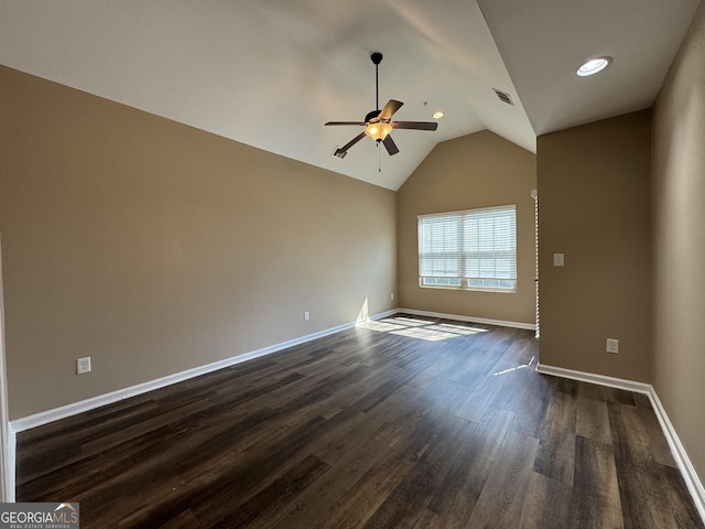 1853 Broad River Rd, Atlanta, GA 30349 - unfurnished room with ceiling fan, dark wood-style flooring, lofted ceiling, baseboards, and recessed lighting