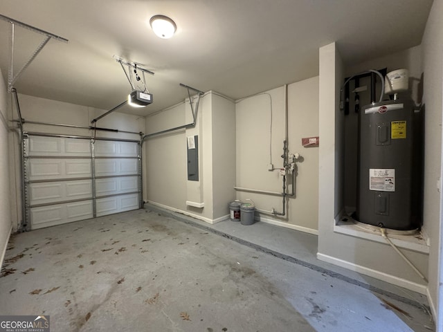 1853 Broad River Rd, Atlanta, GA 30349 - garage with electric water heater, electric panel, baseboards, and a garage door opener