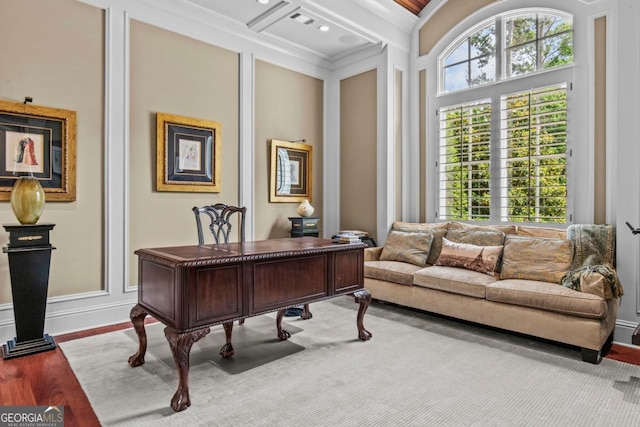 1461 N Shore Dr, Greensboro, GA 30642 - office featuring ornamental molding and beamed ceiling