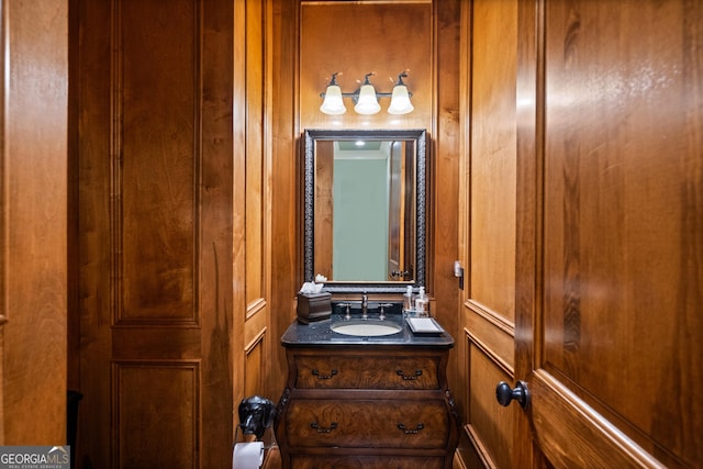 13037 Overlook Pass, Roswell, GA 30075 - bathroom with vanity and wood walls