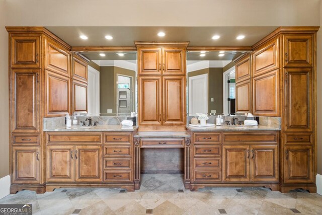 13037 Overlook Pass, Roswell, GA 30075 - full bath with double vanity, tasteful backsplash, and recessed lighting