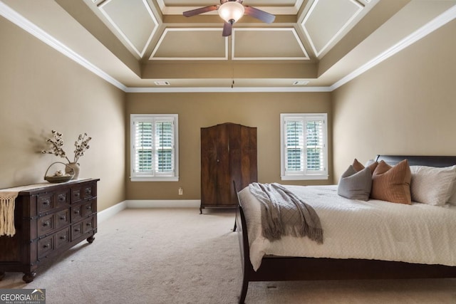 13037 Overlook Pass, Roswell, GA 30075 - bedroom featuring multiple windows, light carpet, baseboards, and ornamental molding