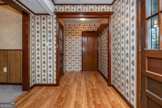 3549 Dogwood Dr, Powder Springs, GA 30127 - hall with wallpapered walls and light wood finished floors