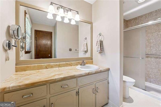 2270 Dinsmore Rd, Alpharetta, GA 30004 - full bathroom with a shower stall, vanity, and toilet