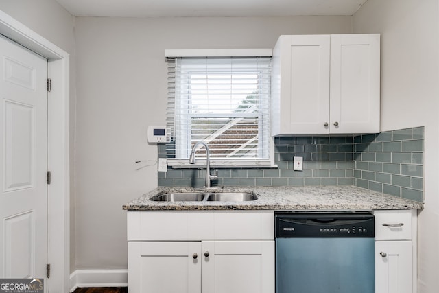 1318 Beecher St SW, Atlanta, GA 30310 - kitchen with dishwasher, a sink, white cabinets, and light stone countertops