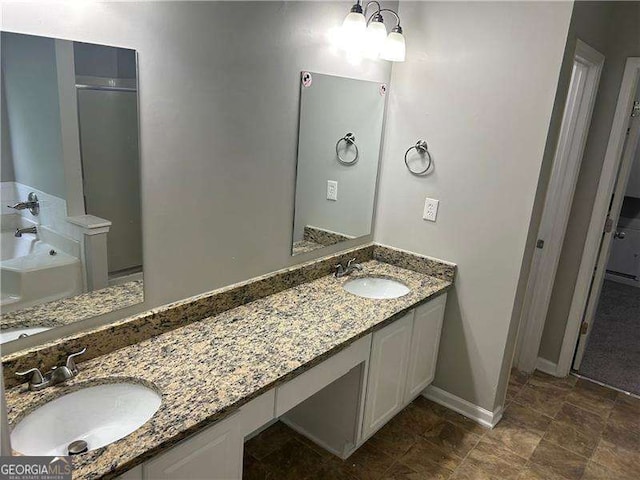 5755 Belmont Ridge Cir, Lithonia, GA 30038 - bathroom with double vanity, a shower stall, and a bath
