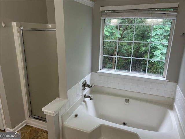 5755 Belmont Ridge Cir, Lithonia, GA 30038 - full bathroom featuring a shower stall and a bath