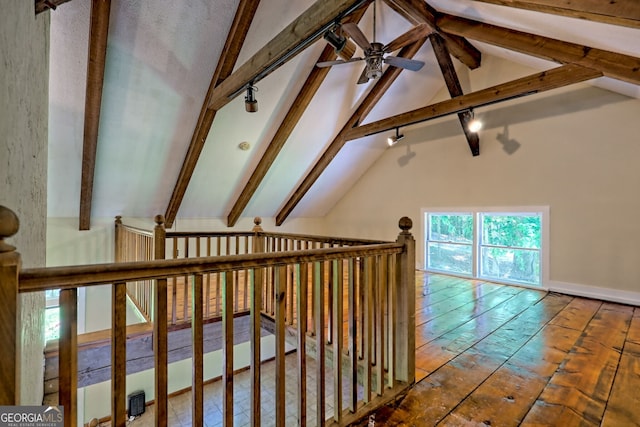 218 Jefferson Pl, Toccoa, GA 30577 - stairway with ceiling fan, wood-type flooring, and rail lighting