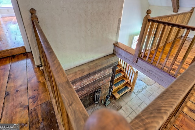 218 Jefferson Pl, Toccoa, GA 30577 - staircase featuring vaulted ceiling
